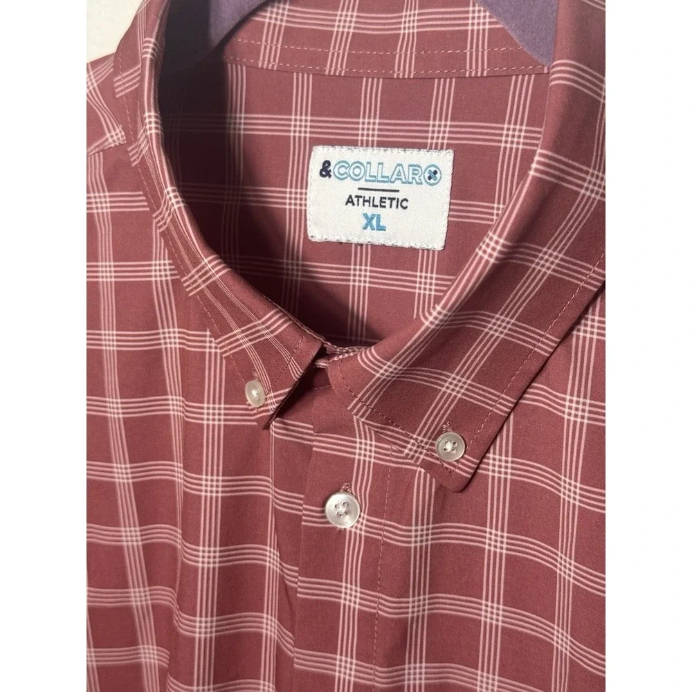 &COLLAR‎ Performance Dress Shirt Red Plaid Athletic Fit XL